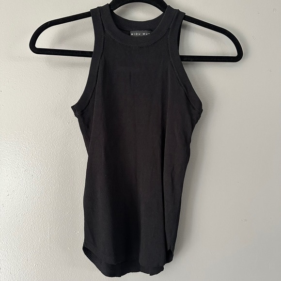 MIOU MUSE BLACK RIBBED VISCOSE BLEND BASIC TANK SMALL - Picture 1 of 7